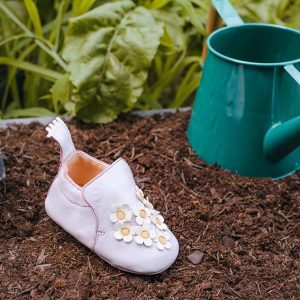 Chaussons cuir FLEURES anti-glisse