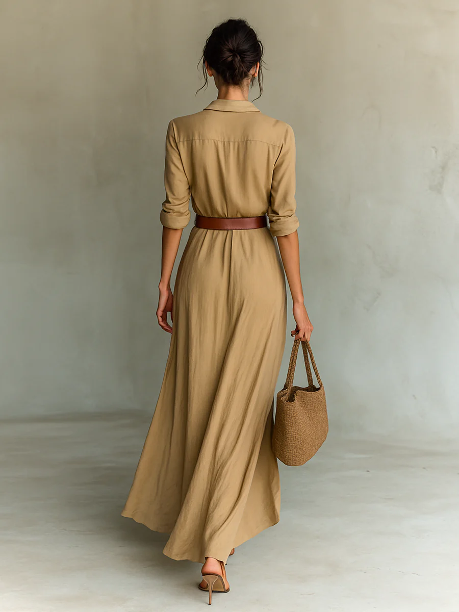 Robe Maxi Ceinturée à Col Tailleur – Image 3
