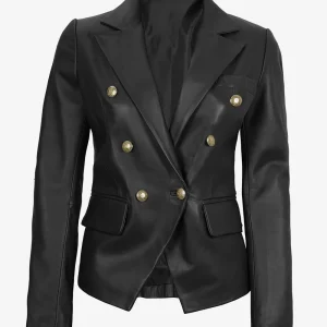 Blazer croisé en cuir noir pour femme Kim