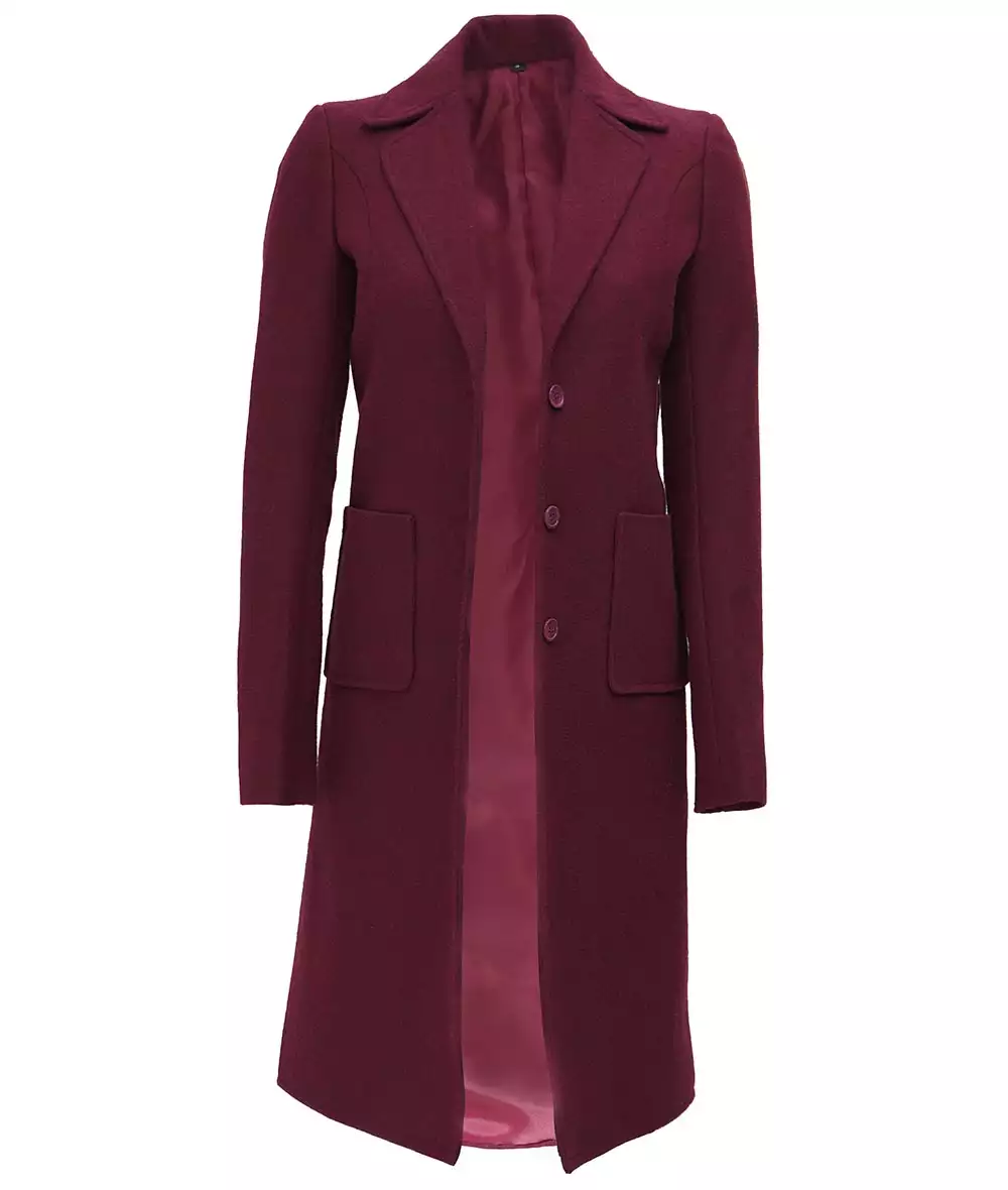 Manteau long en laine marron à boutonnage simple pour femme – Image 4