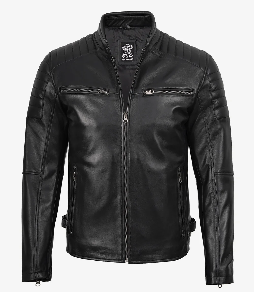 Veste en cuir noir style motard pour homme – Image 4