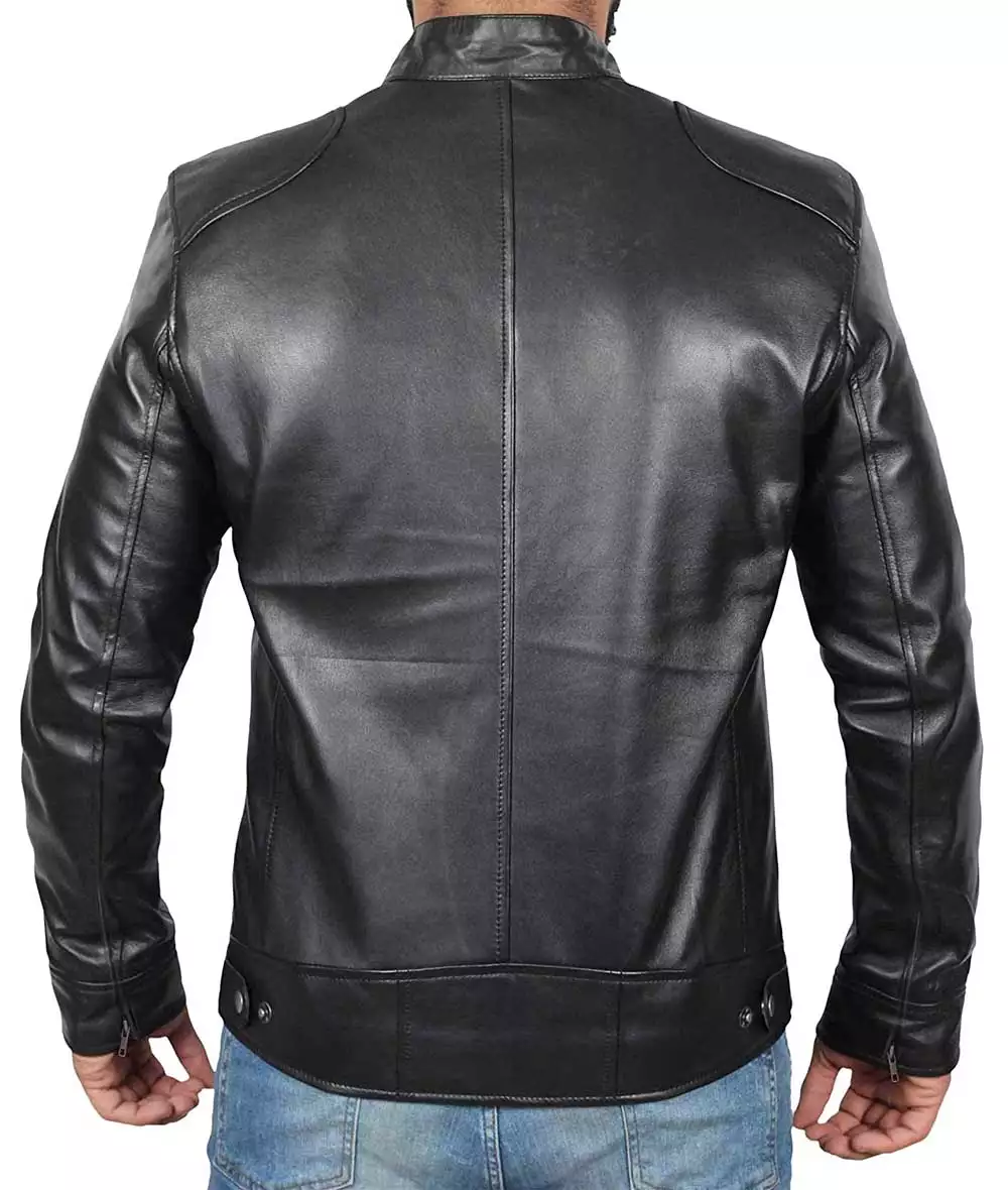 Veste style motard en cuir d’agneau noir pour homme grand – Image 5