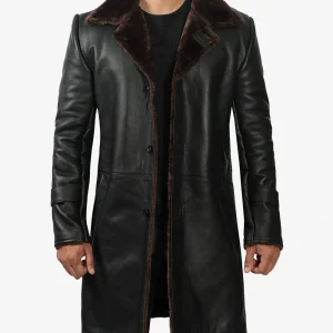 Manteau 3/4 en cuir noir pour homme