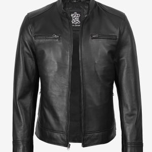 Veste style motard en cuir d'agneau noir pour homme