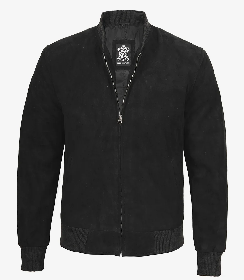 Blouson aviateur en daim noir de qualité supérieure pour homme – Image 4