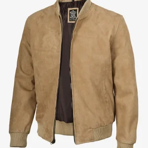 Blouson aviateur en daim camel pour homme