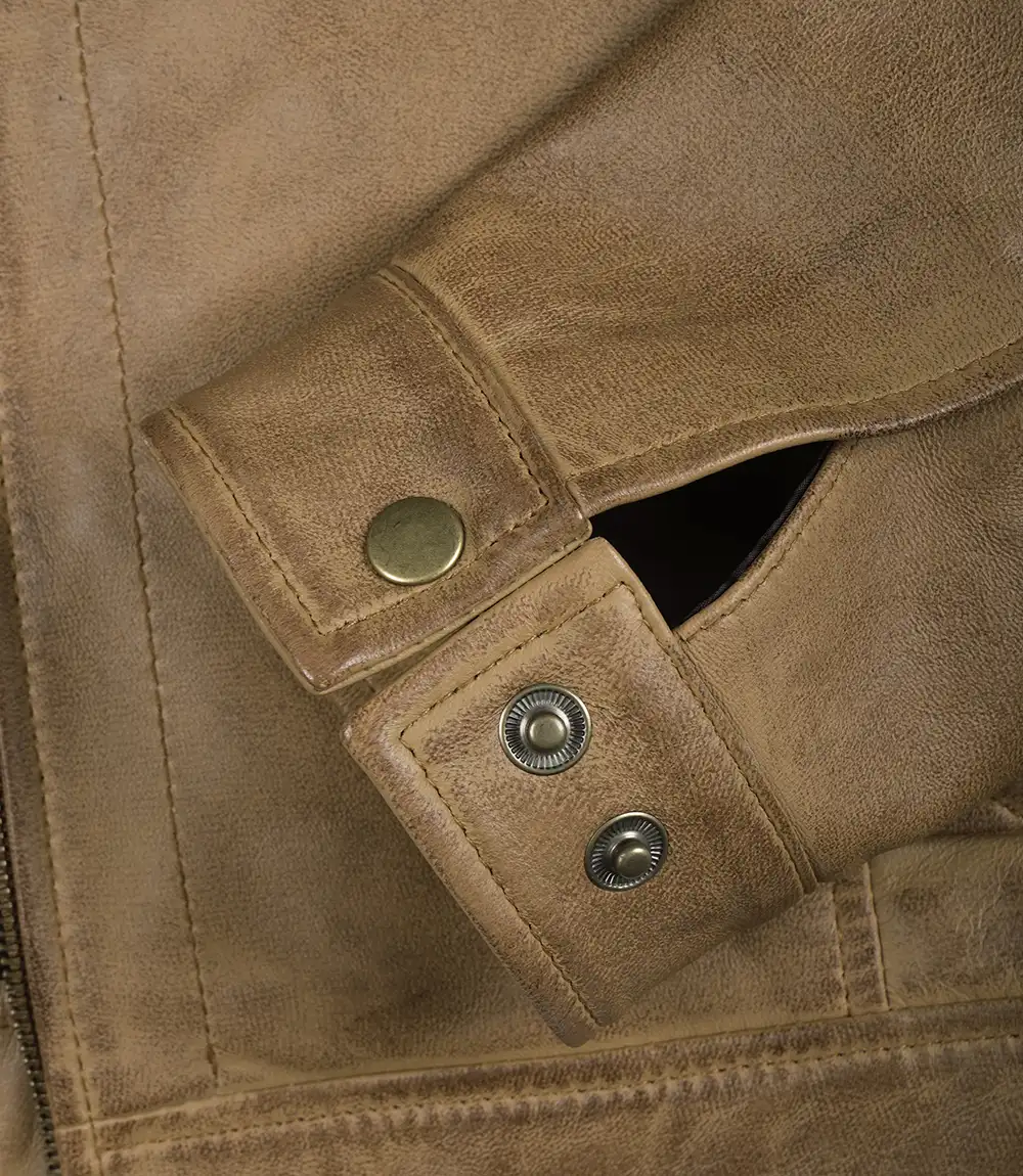 Veste Harrington en cuir ciré jaune pour homme – Image 6