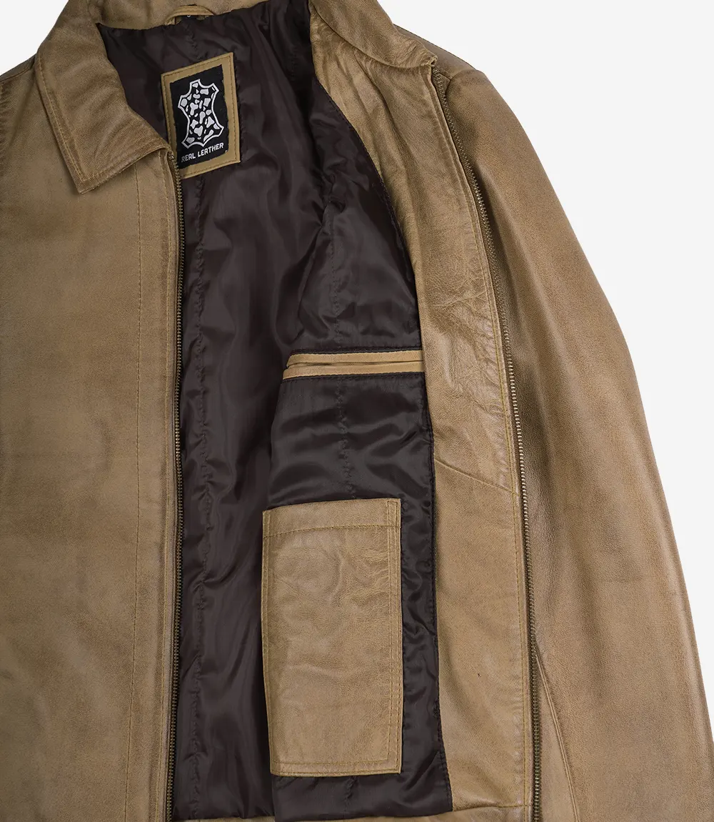 Veste Harrington en cuir ciré jaune pour homme – Image 5