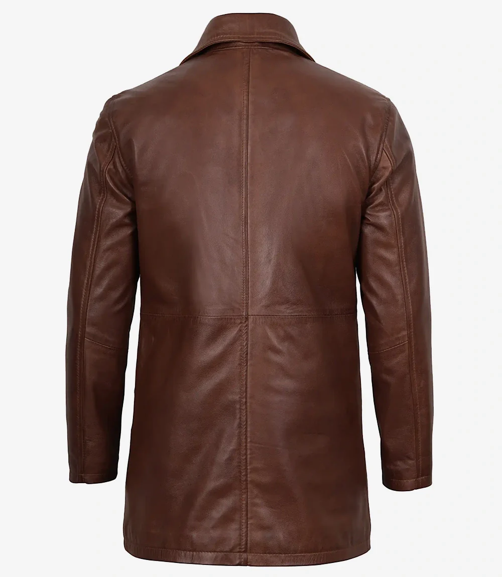 Manteau boutonné en cuir véritable pour homme, couleur cognac – Image 5