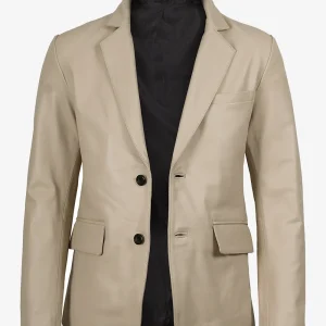 Blazer en cuir beige à deux boutons pour homme - Revers crantés