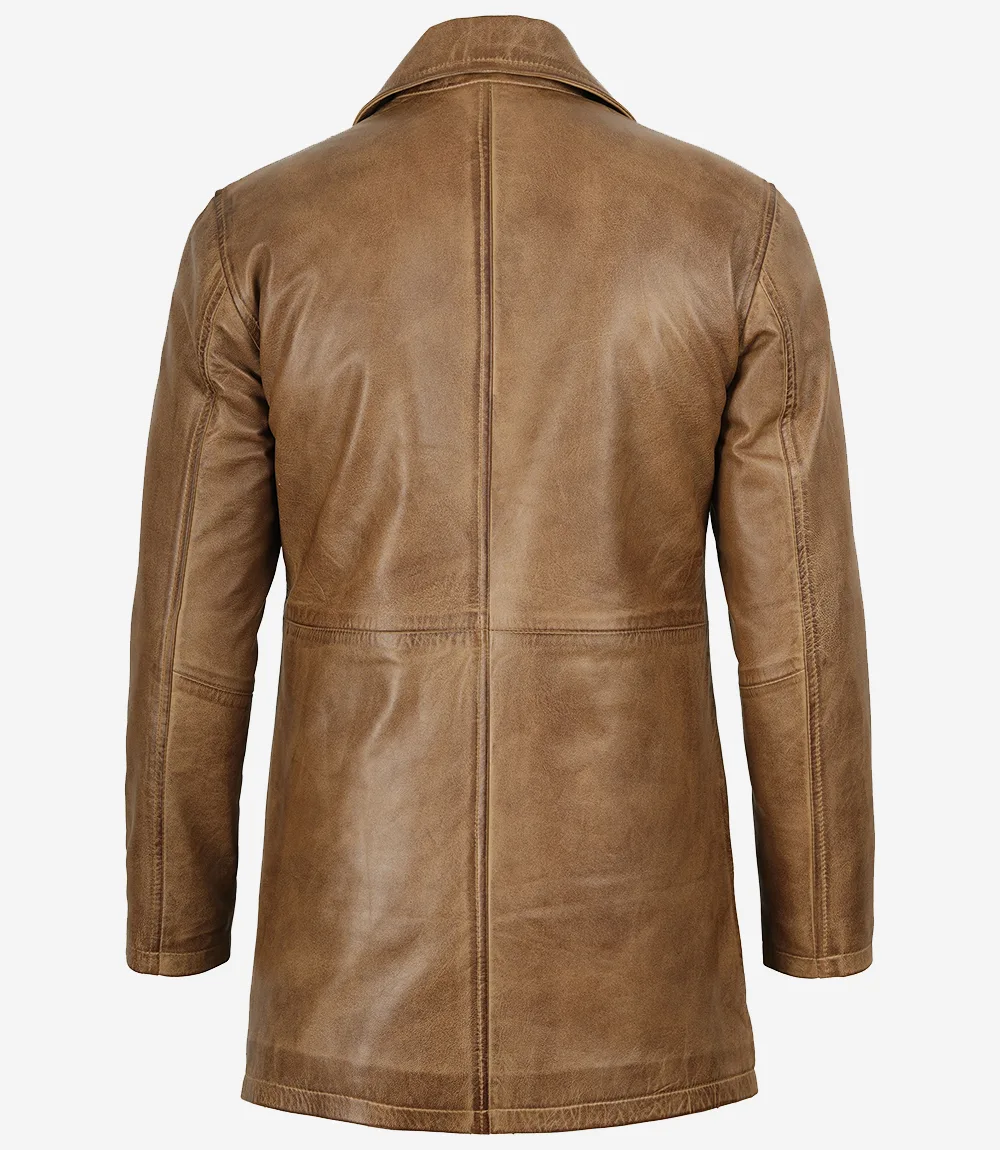 Manteau 3/4 en cuir marron camel pour homme – Image 5