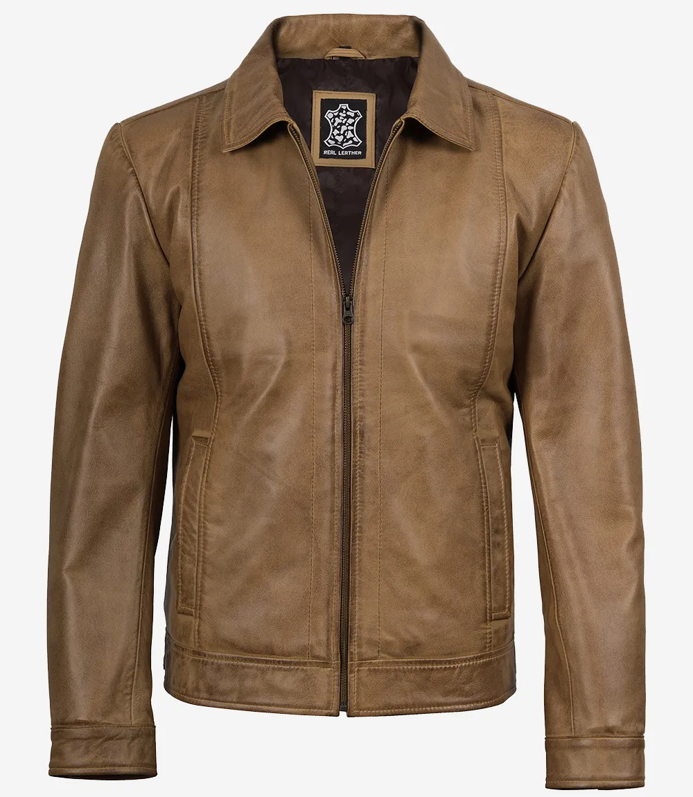 Veste Harrington en cuir ciré jaune pour homme – Image 4