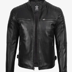 Veste en cuir noir style motard pour homme