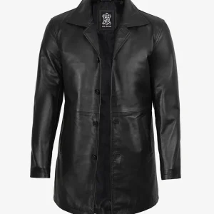 Manteau 3/4 en cuir d'agneau noir pour homme