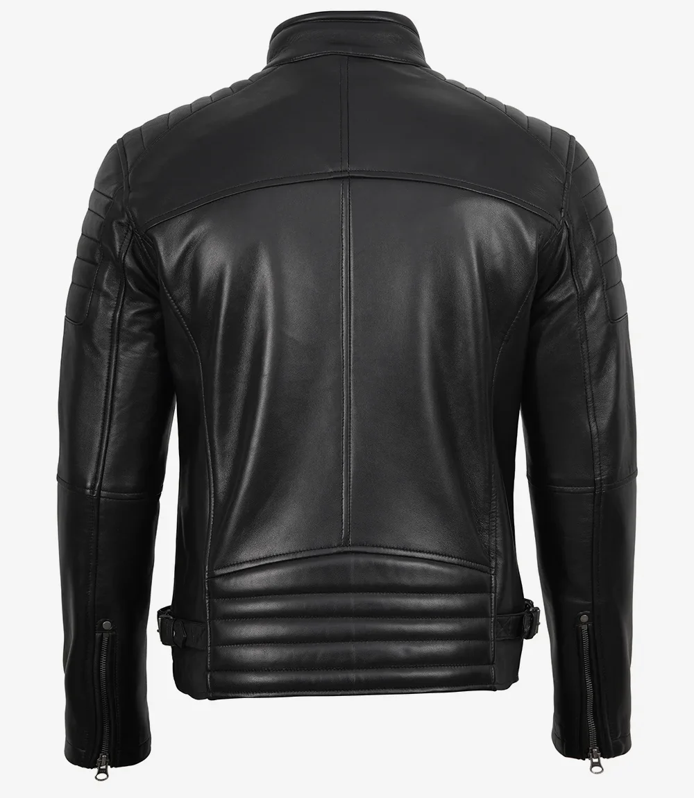 Veste en cuir noir style motard pour homme – Image 7