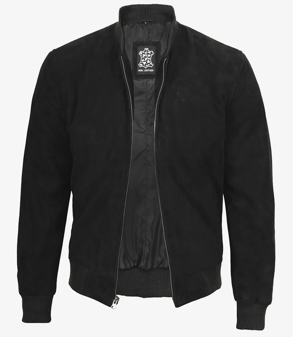 Blouson aviateur en daim noir de qualité supérieure pour homme – Image 3