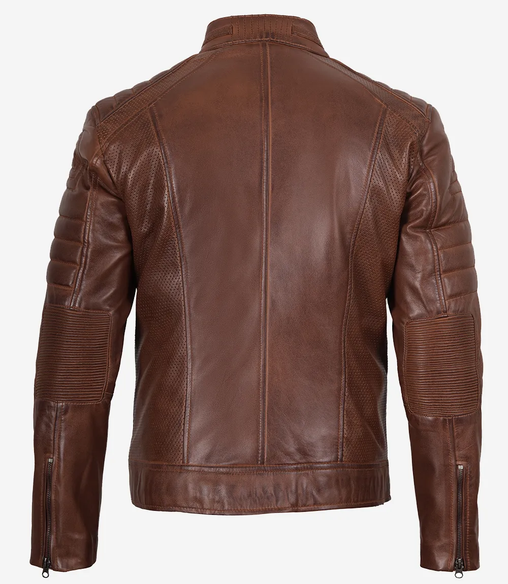 Veste en cuir Cognac Cafe Racer pour homme – Image 7