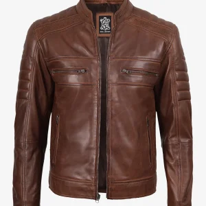 Veste en cuir Cognac Cafe Racer pour homme