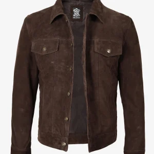 Veste camionneur en daim marron foncé pour homme