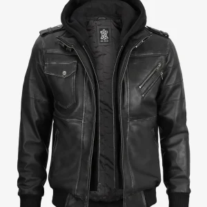 Blouson aviateur en cuir gris pour homme Edinburgh avec capuche amovible