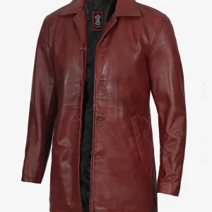 Men’s genuine leather burgundy 3/4 coat