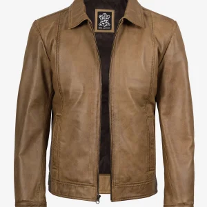 Veste Harrington en cuir ciré jaune pour homme