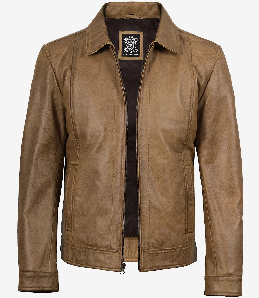 Veste Harrington en cuir ciré jaune pour homme – Image 2