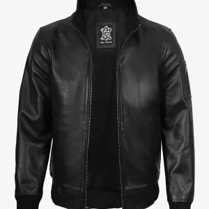 Blouson bomber en cuir de vache noir pour homme