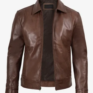 Veste en cuir véritable Reeves Harrington Cognac pour homme