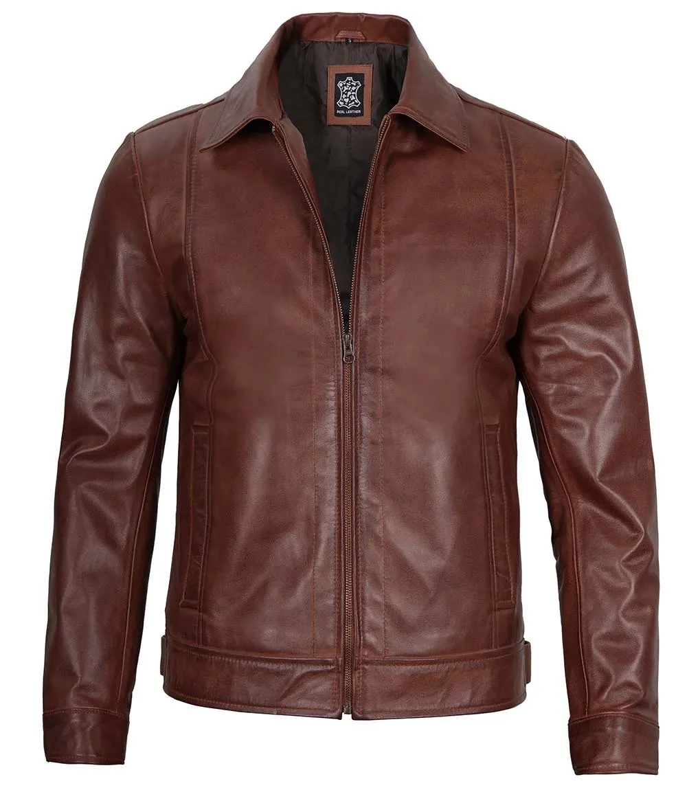 Veste Harrington en cuir marron pour homme – Image 5