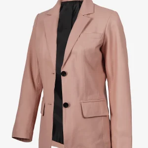 Blazer en cuir rose à deux boutons pour femme