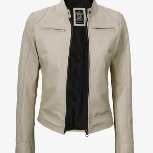 Veste en cuir style motard beige Dodge pour femme