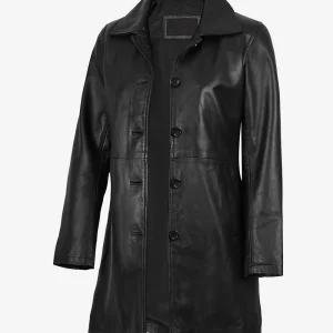 Manteau 3/4 en cuir noir pour femme