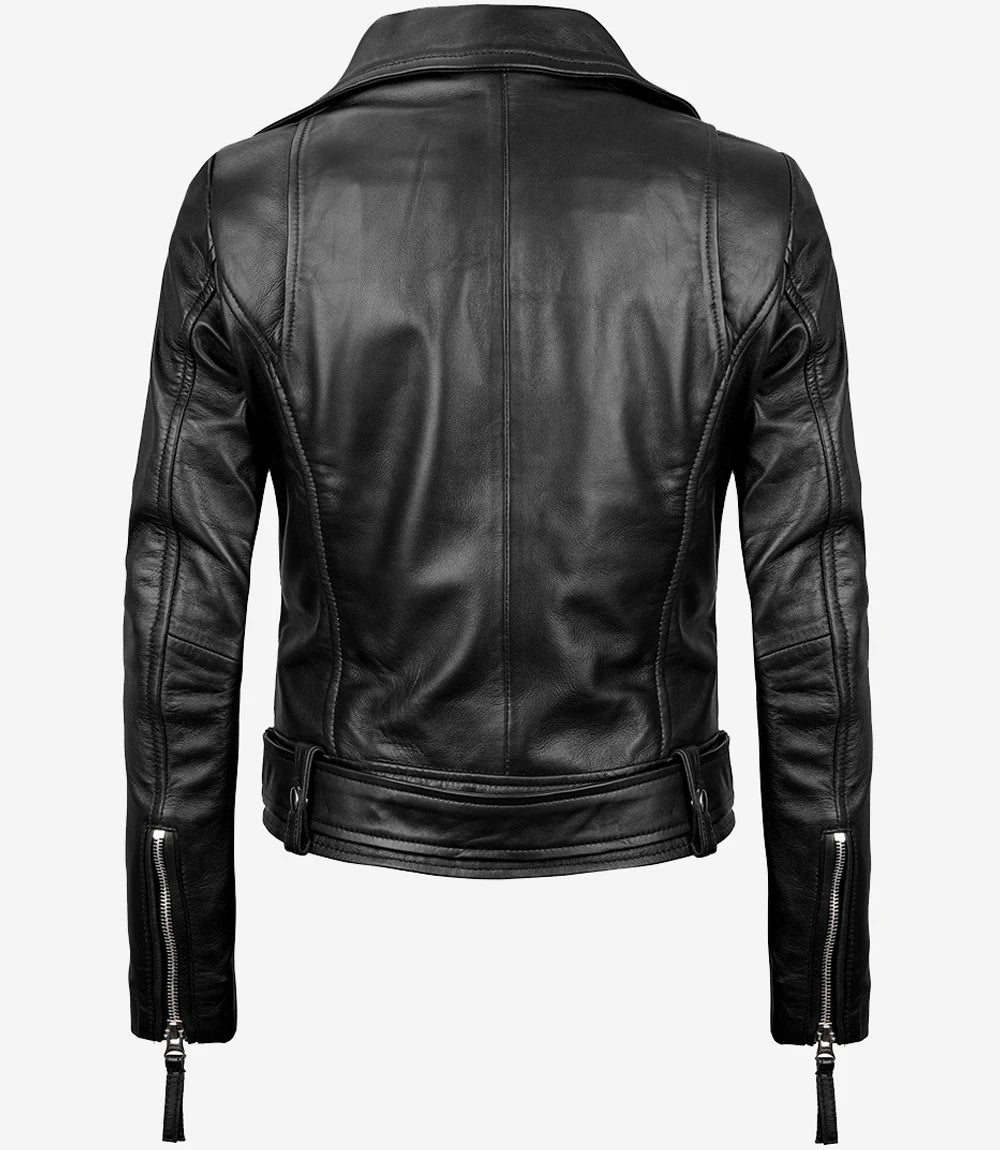 Veste de motard asymétrique en cuir noir pour femme – Image 5