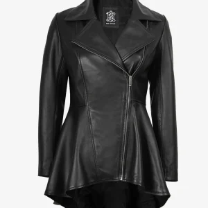 Veste en cuir noir à basque pour femme Clarissa