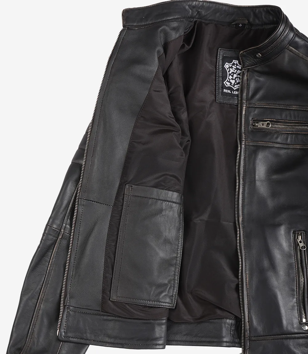 Veste en cuir marron vieilli style motard pour femme – Image 5