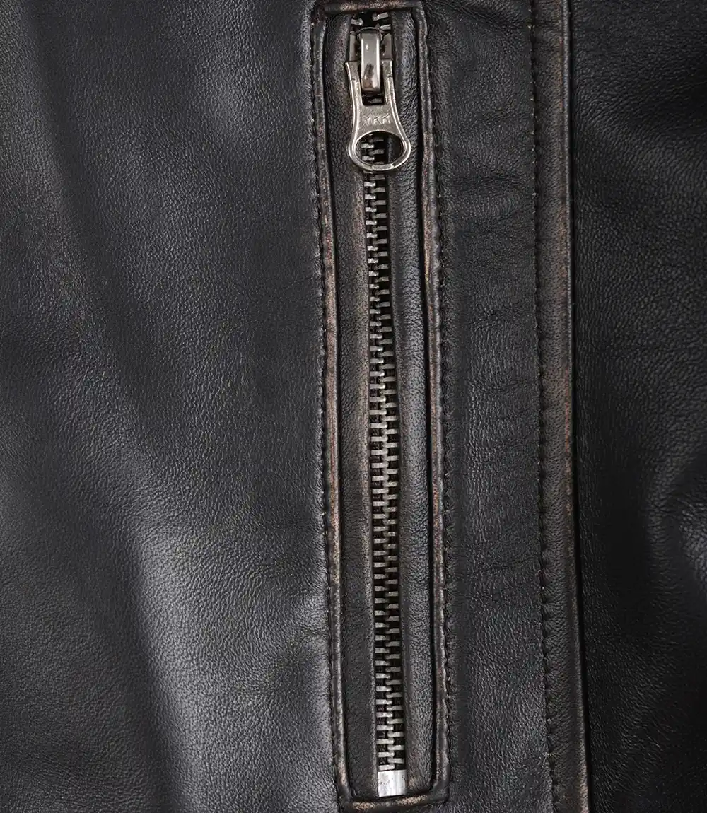 Veste en cuir marron vieilli style motard pour femme – Image 7