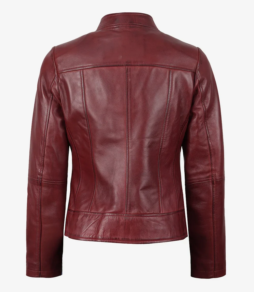 Veste en cuir bordeaux coupe slim pour femme – Image 5