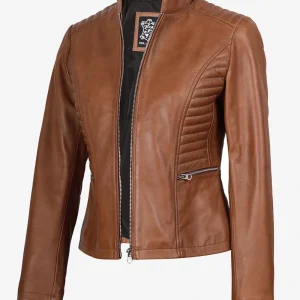 Veste en cuir d'agneau tanné coupe slim pour femme