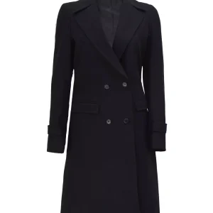 Manteau croisé en laine noire pour femme Stephany