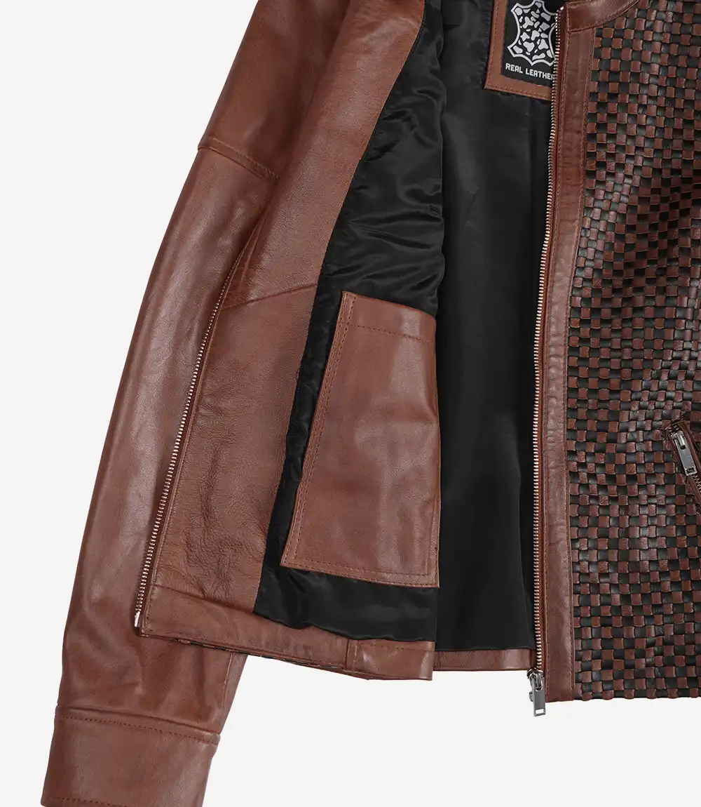 Veste style motard en cuir texturé marron pour femme – Image 6