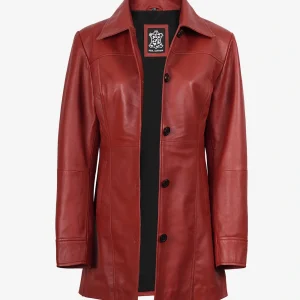 Manteau rouge en cuir d'agneau véritable pour femme