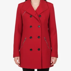 Caban croisé en laine rouge pour femme