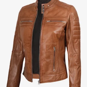 Veste en cuir style motard tan pour femme