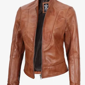Veste en cuir tanné style motard pour femme Montana